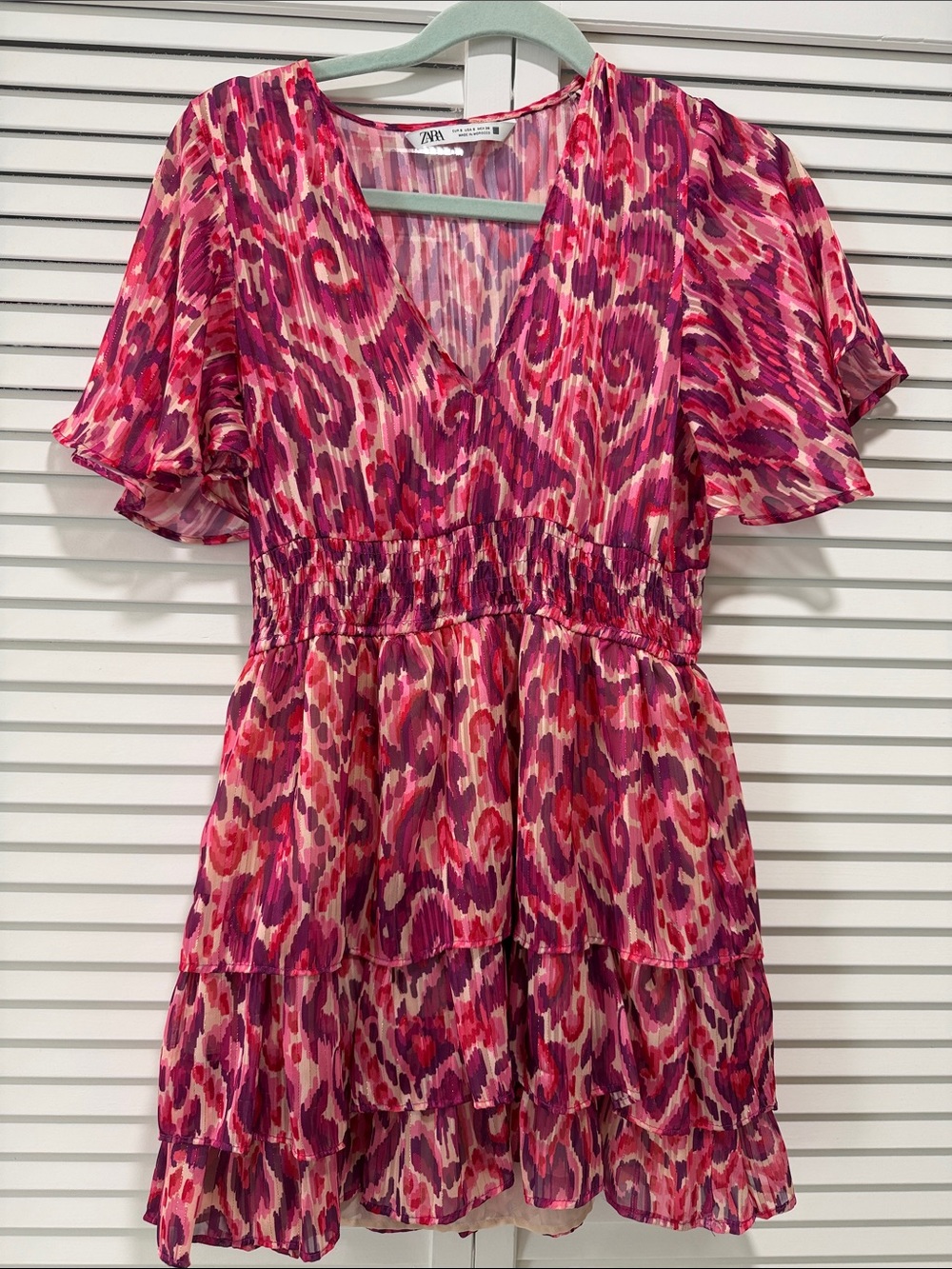 Zara Pink Multi Ruffle Tiered V-Neck Tunic